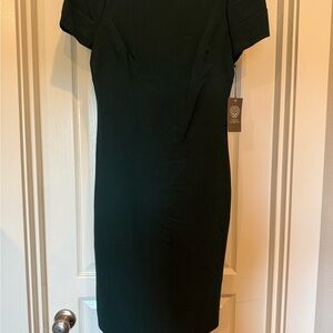 Vince Camuto Cap Sleeve Green Crepe Sheath Mini Dress Crew Neck